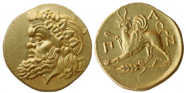 Пантикапей - столица Боспорского царства. Монета с изображением бога Пана